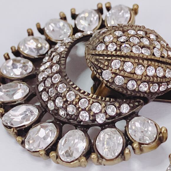 Signed Heidi Daus Clear Rhinestone Gold Tone Door Knocker Clip On Earrings - Picture 7 of 11